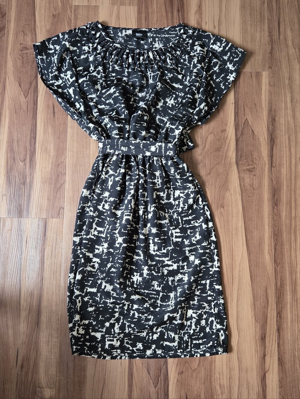 EUC Black & Cream Abstract Print Mossimo Women's XS Casual Dress Pockets